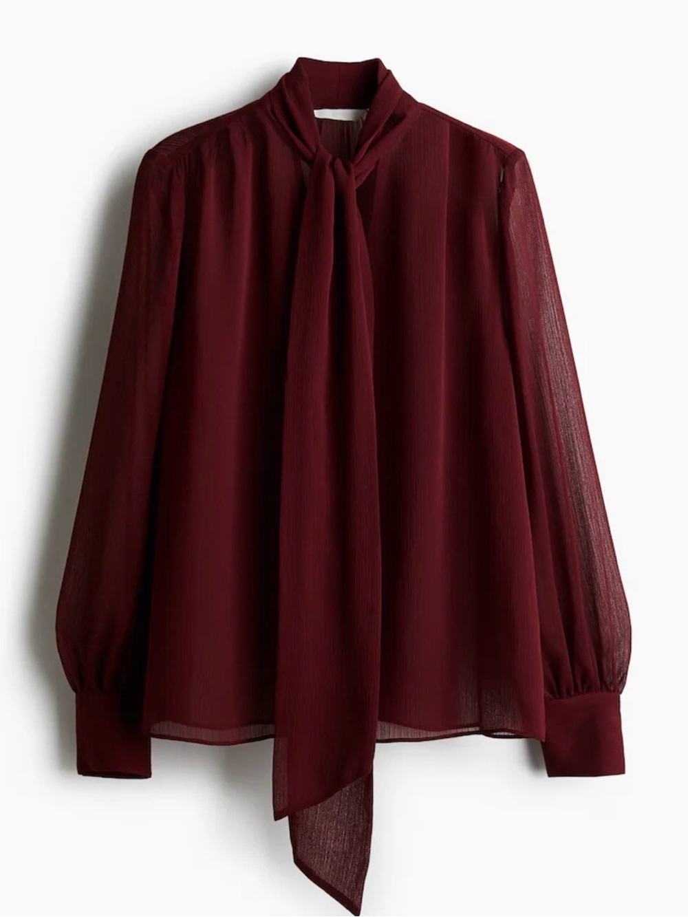 NWT H&M Sheer Chiffon Tie-Neck Blouse in Deep Burgundy Medium